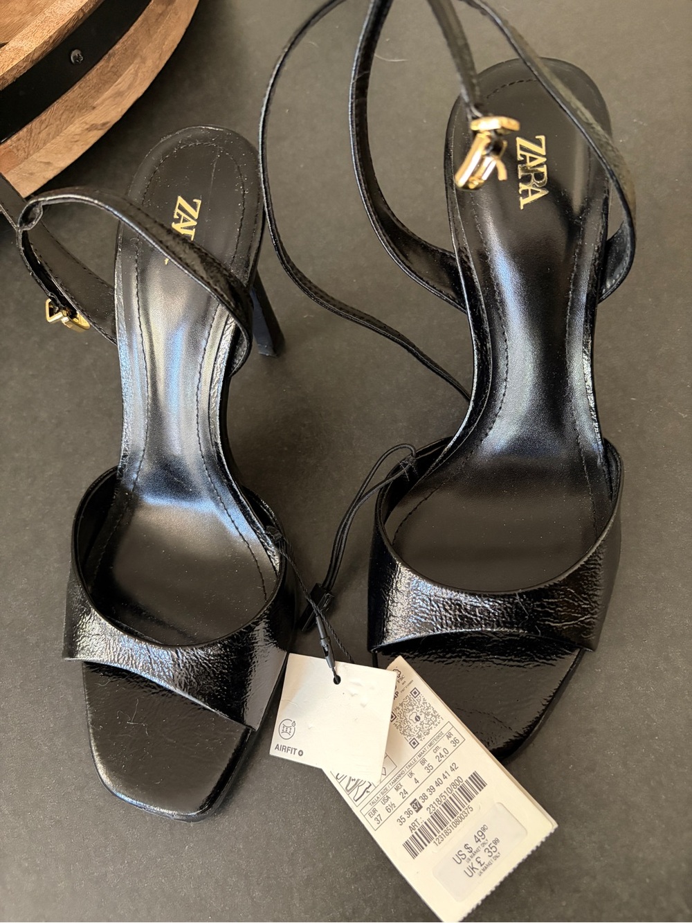 Zara Black Patent Strappy High Heel Sandals